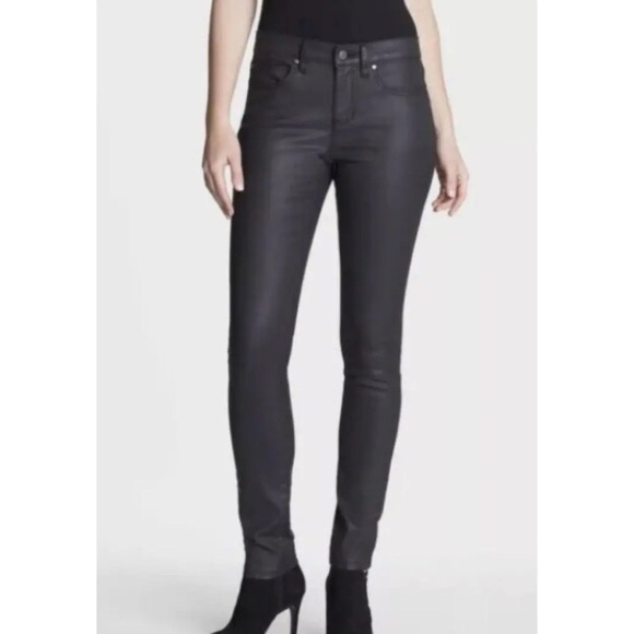 Eileen Fisher Black Waxed Organic Cotton Stretch Denim Pants Size 10